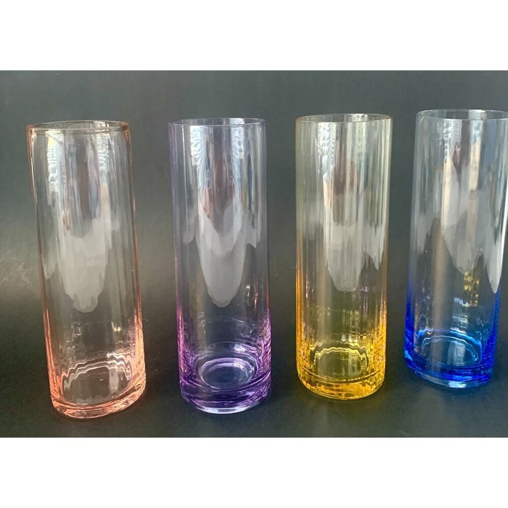 4 Highball Drinking Glasses Ribbed Cocktail Iced Coffee Water Vintage Barware